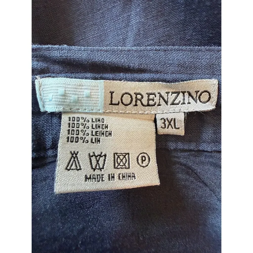 Lorenzino Men's 3XL Navy Blue 100% Linen Drawstring Pants Casual Resort Wear